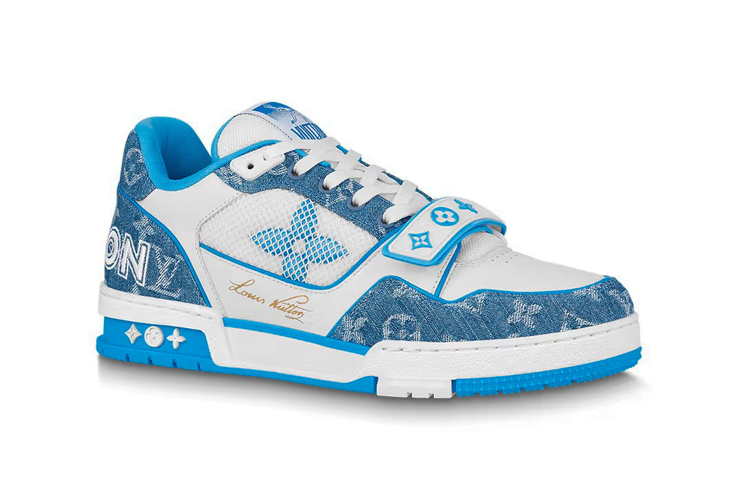 Louis Vuitton Trainer Sneaker Signature Blue Jeans