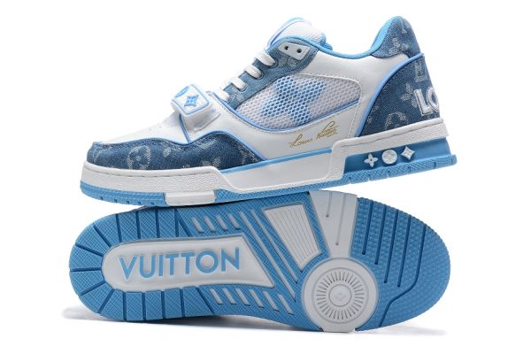 Louis Vuitton Trainer Sneaker Signature Blue Jeans