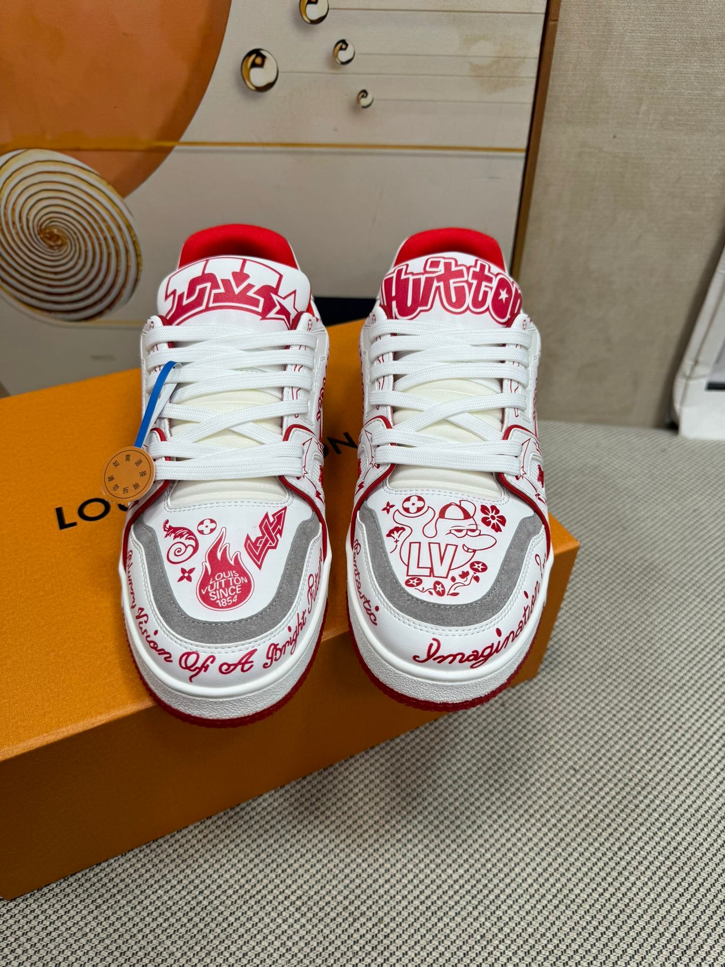 Louis Vuitton Trainer White & Red Overall Prints