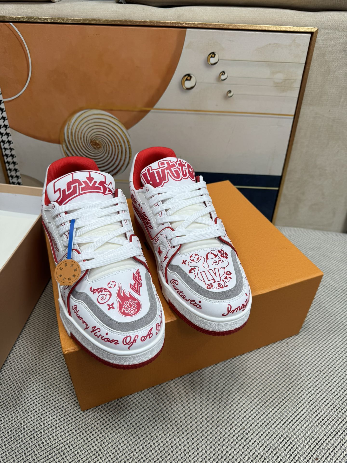 Louis Vuitton Trainer White & Red Overall Prints